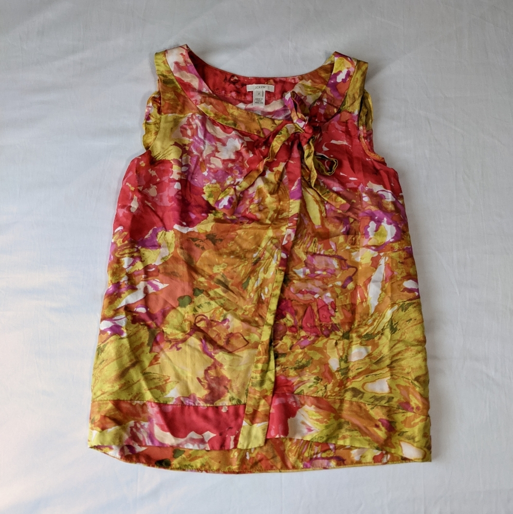 J. Crew Sleeveless Top 100% Silk Orange Yellow Red Size Small